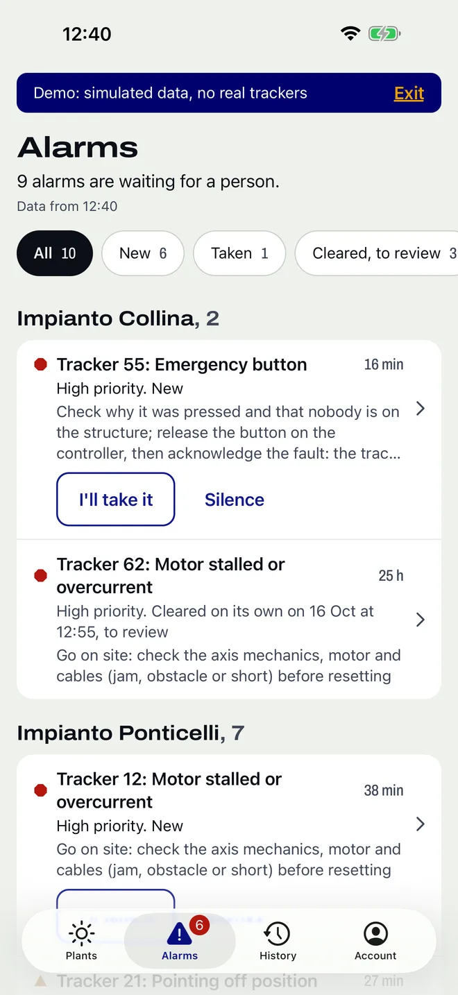 Alarms for operators